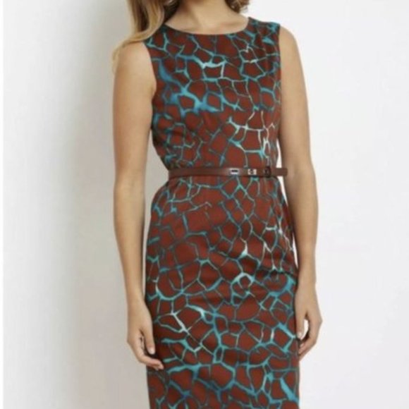 Anne Klein Dresses & Skirts - Anne Klein Cotton Sheaf Dress brown-aqua animal print Size 12